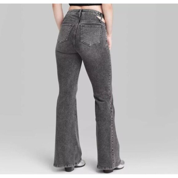 Cut Out High Rise Flare Jeans Washed Black SIZE 12 Stretch Wild Fable 32" Inseam - Picture 3 of 13